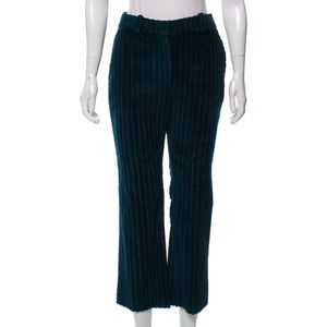 Altuzarra dark teal corduroy mid rise cropped pants.